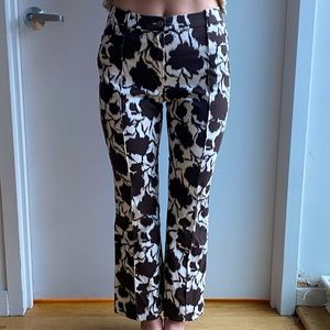 Vintage Celine brown and white floral print bell bottom trouser